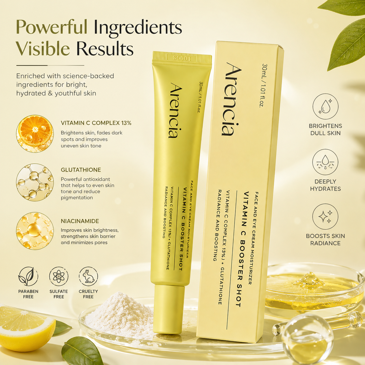 Arencia Vitamin C Booster Shot || Face & Eye Cream Moisturizer